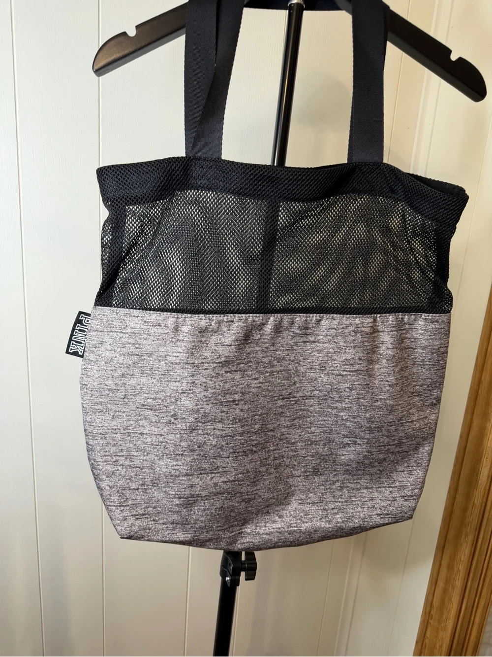 PINK Victoria's Secret Gray with Black Mesh Logo Tote